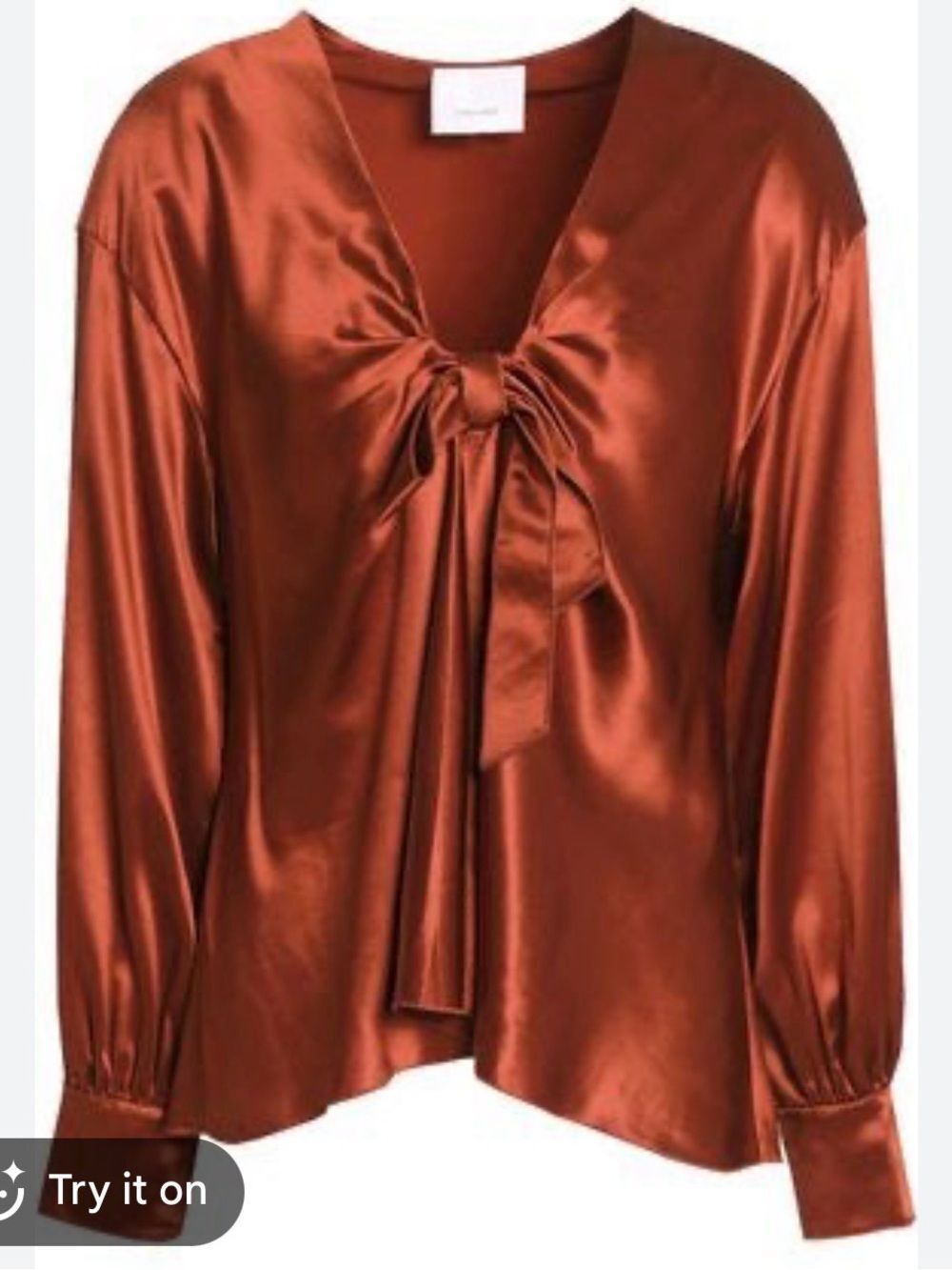 cinq a sept Copper Satin Tie-Neck Blouse M NWT